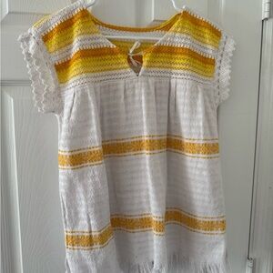 Crochet Top with Yellow and White Stripes